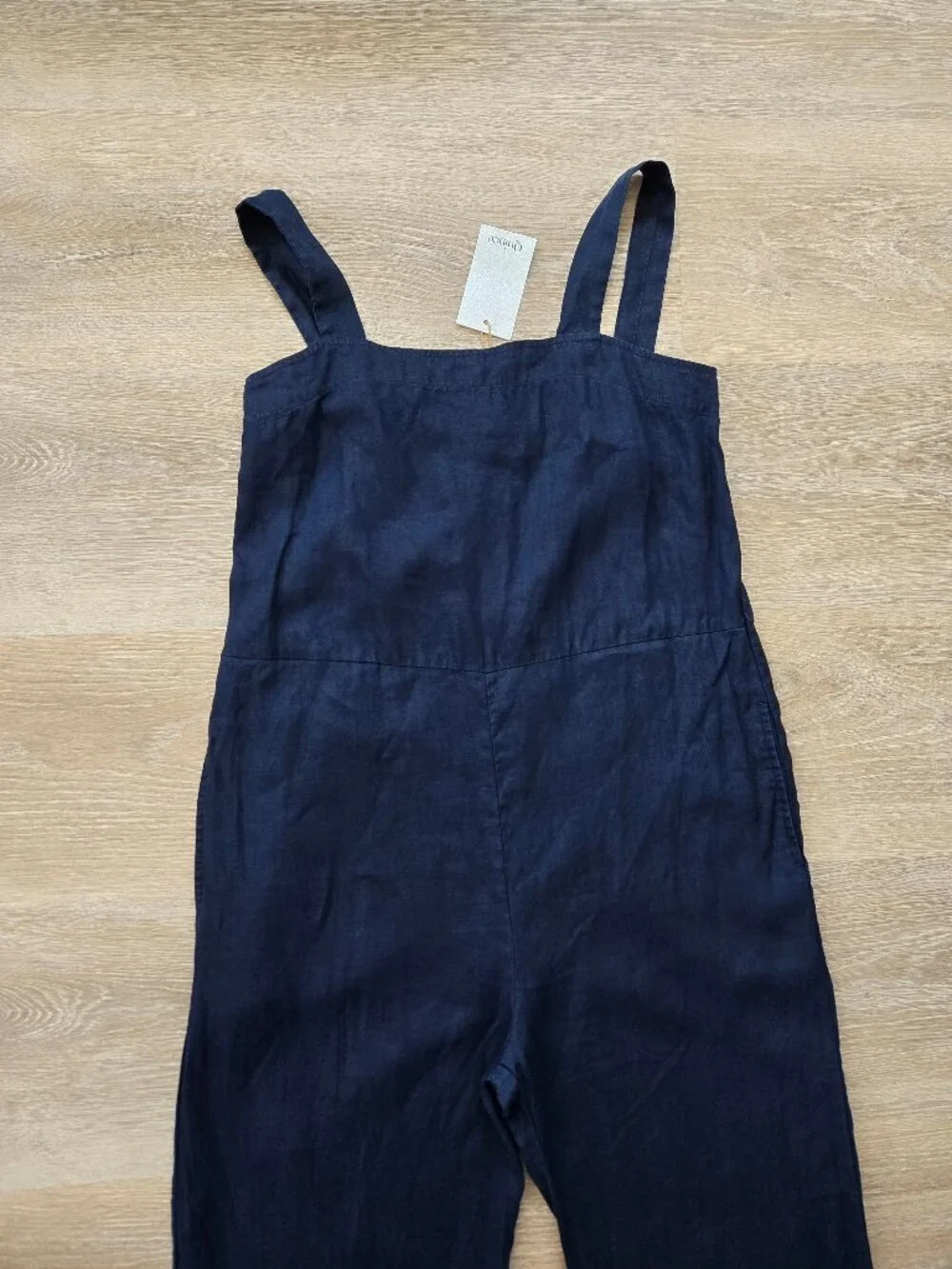 Quince European Linen Square Neck Jumpsuit Deep Navy Size S New With Tags